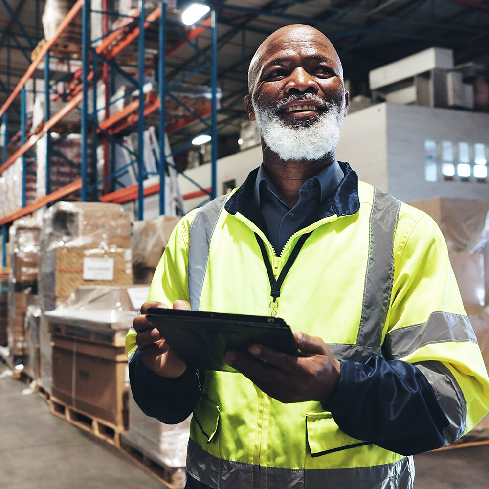 smiling warehouse employee